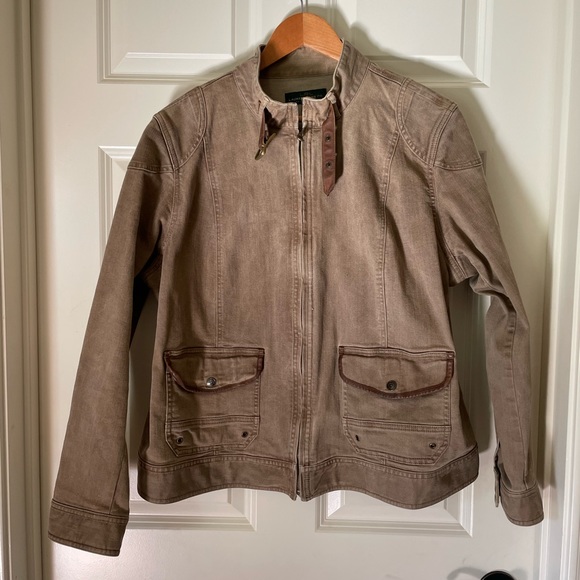 Lauren Jeans Co. Leather Trim Tan Denim Jacket, size 20W - Picture 10 of 10